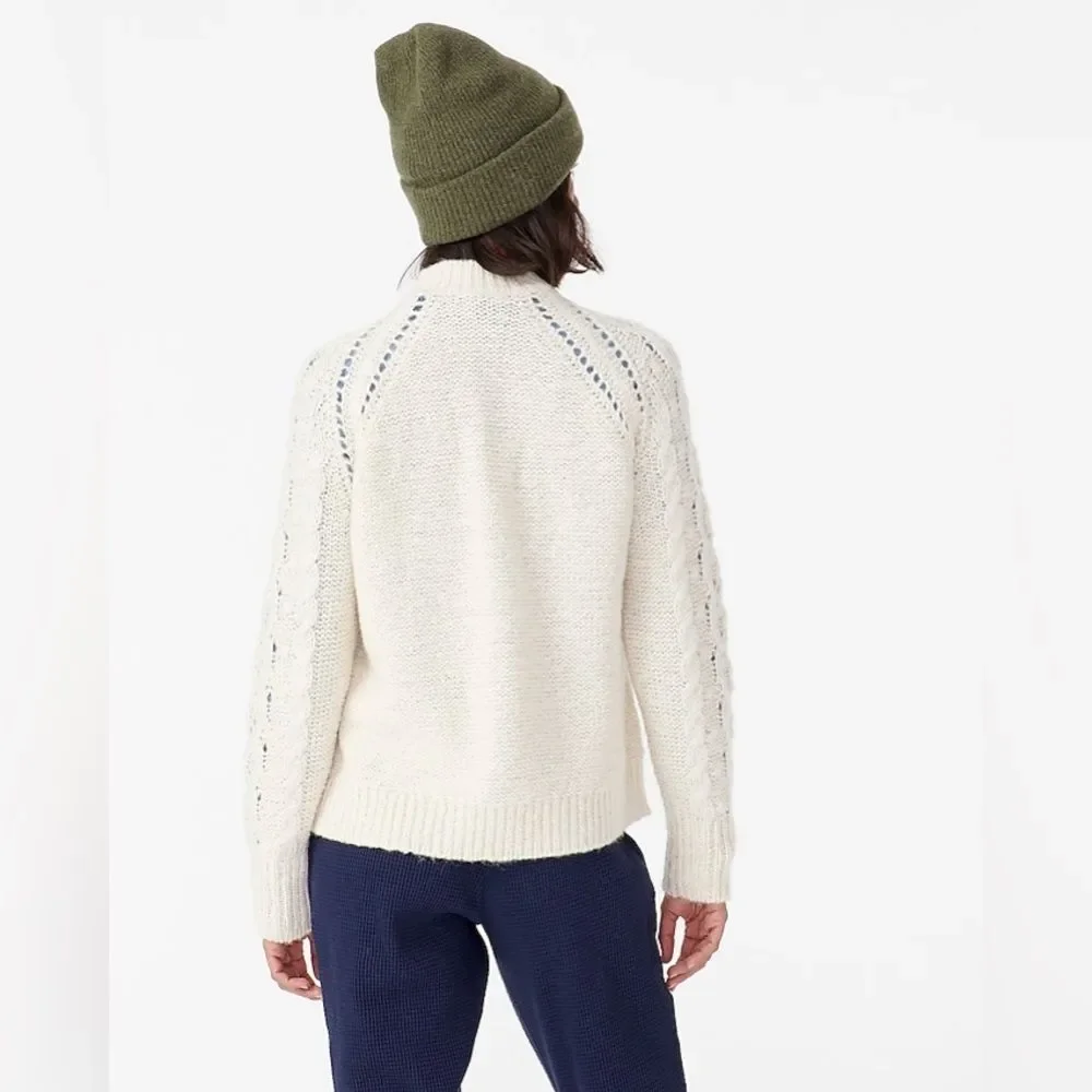 J. Crew Cable-knit Pointelle Sweater with Popcorn Flowers in Warm Ivory S NWT